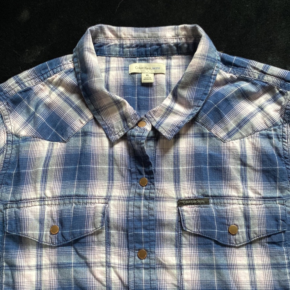 🌺 2 for $30 Western Flannel Shirt Calvin Klein Vintage Sz M. Copper Hardware